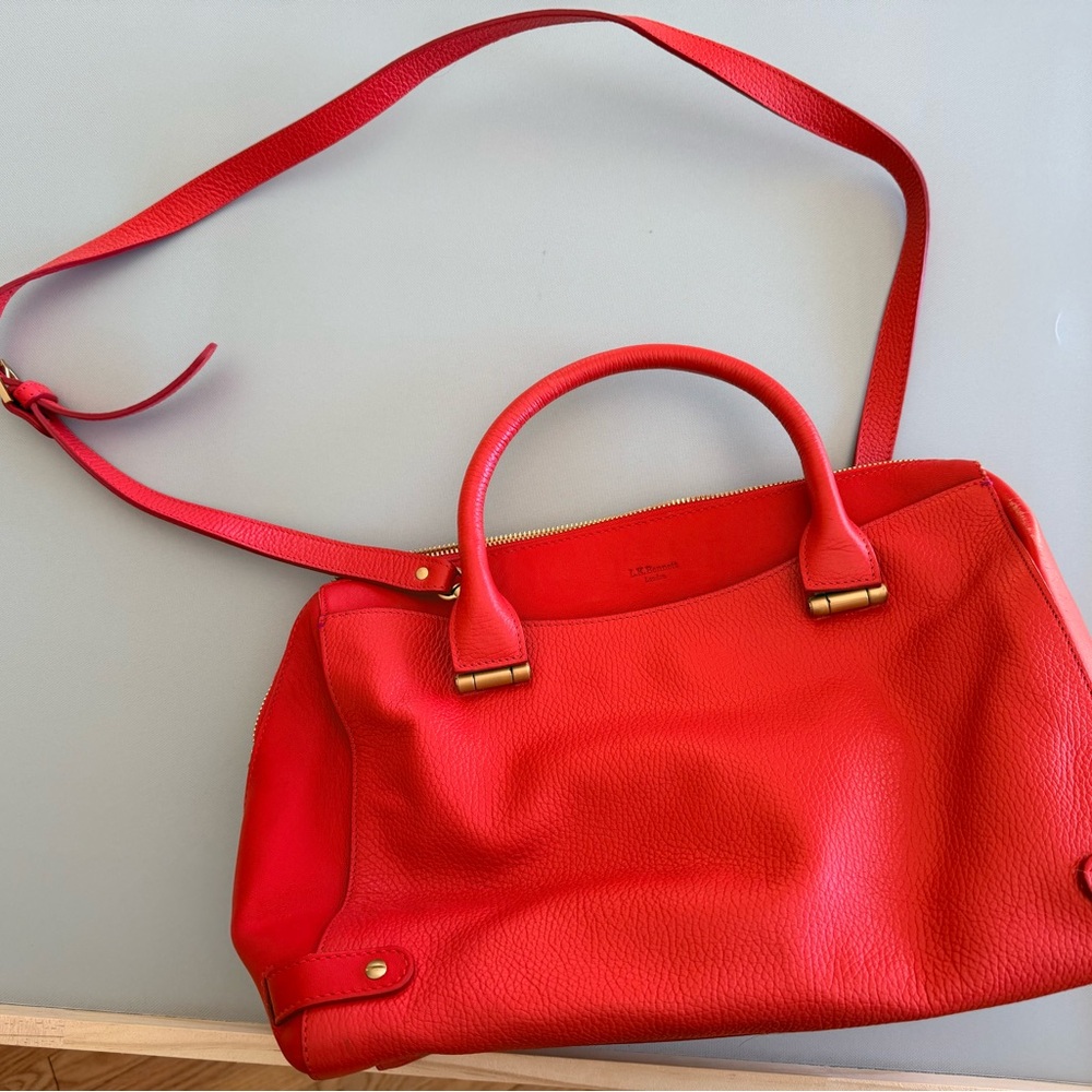 LK Bennett London Vibrant Red Pebbled Satchel Tote Crossbody Bag w/Gold Hardware
